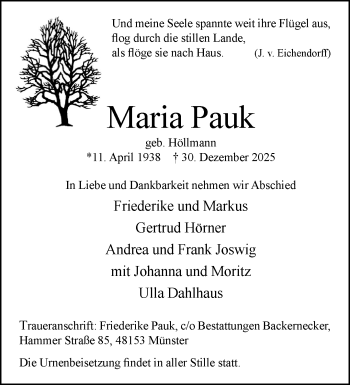 Anzeige von Maria Pauk 