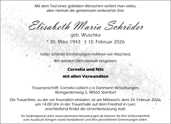 Anzeige von Elisabeth Maria Schröder 