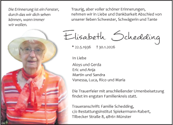 Anzeige von Elisabeth Schedding 