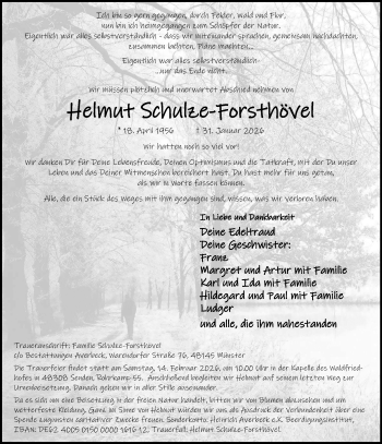 Anzeige von Helmut Schulze-Forsthövel 