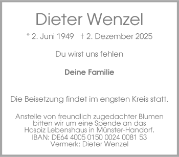 Anzeige von Dieter Wenzel 
