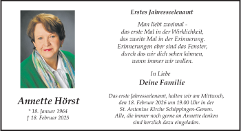 Anzeige von Annette Hörst 