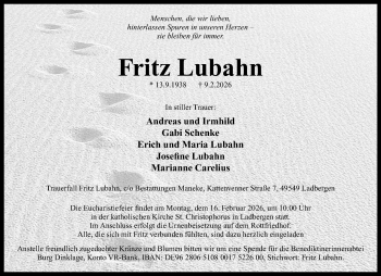 Anzeige von Fritz Lubahn 