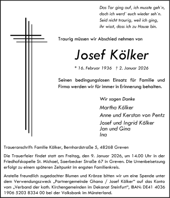 Anzeige von Josef Kölker 