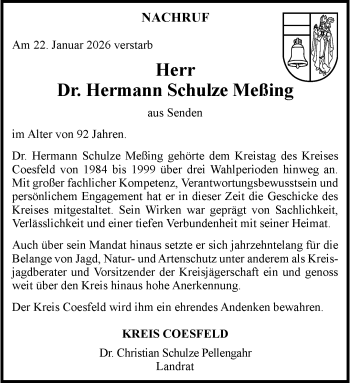 Anzeige von Dr. Hermann Schulze Meßing 